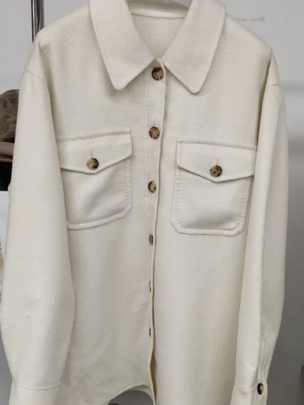 100% Cashmere Designers Originals Cream Button-Front Pea Coat with Chest Pockets